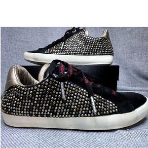 Zadig & Voltaire Womens Black Leather Studded Platform Sneakers 9 Streetwear‎